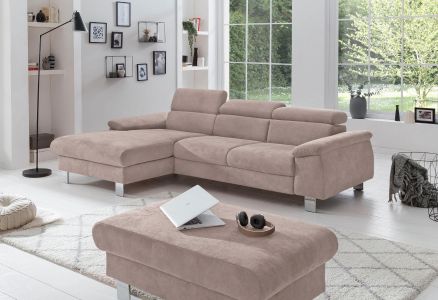 Stūra dīvāns kapučīno smilšu krāsa izvelkams ar veļas kasti