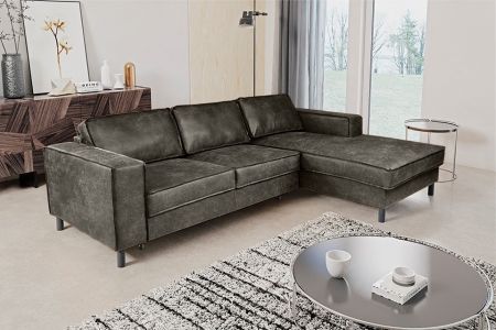 Кожаный Угловый диван - Celjon (Pаскладной с ящиком для белья)