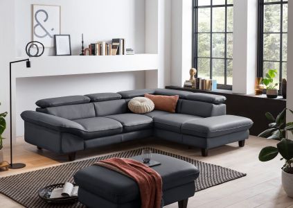 Leather corner sofa XL - Pilot with hocker (Pull-out with laundry compartment)