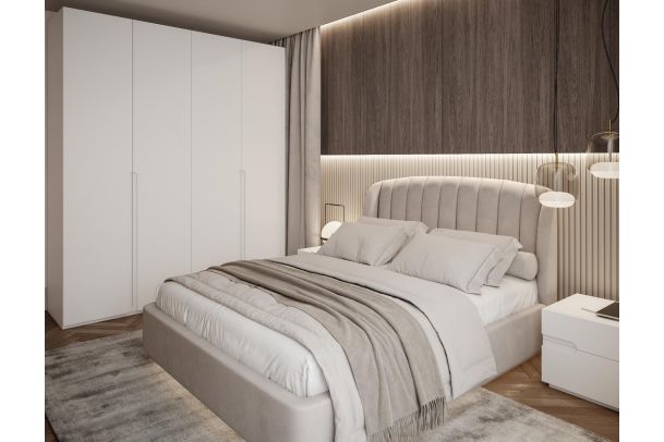 Polsterēta gulta 180x200 - Milano ar lamieļiem (Ar veļas kasti)