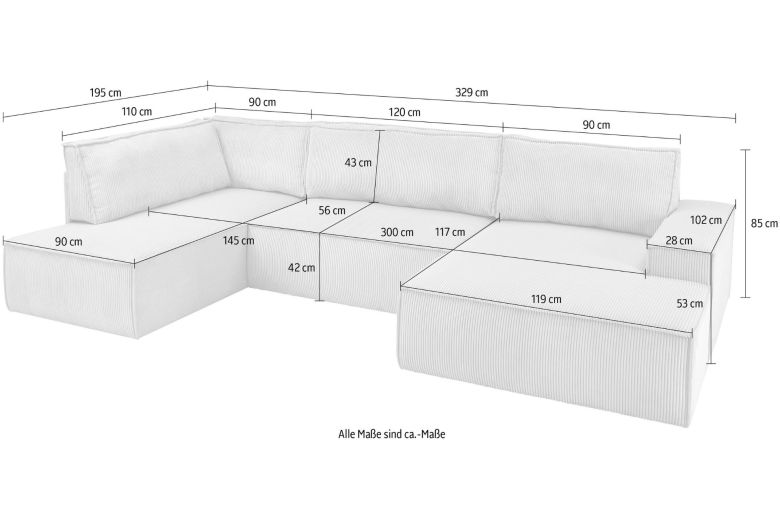 U shape sofa - Sherwood (Pull-out with storage box)