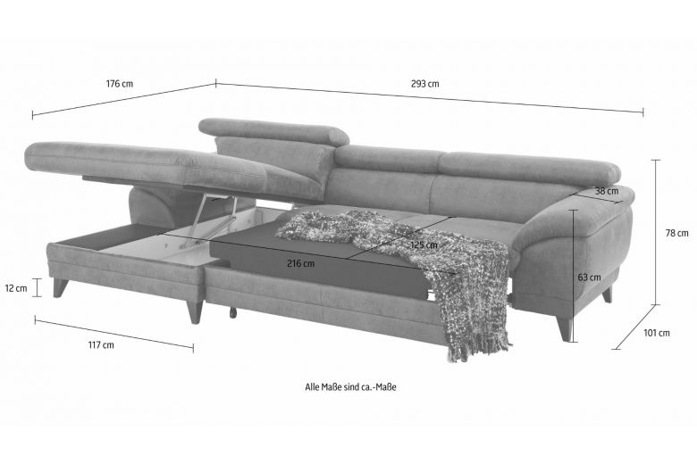 Corner sofa - Shally (Pull-out with storage box)