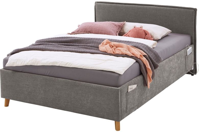 Upholstered bed 120x200 - Fun with bed slat (With storage box)