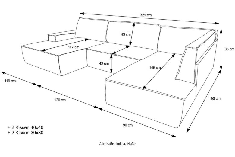 U shape sofa - Sherwood (Pull-out with storage box)