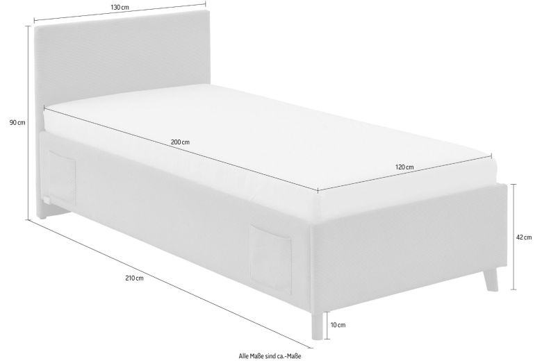 Upholstered bed 120x200 - Fun with bed slat (With storage box)