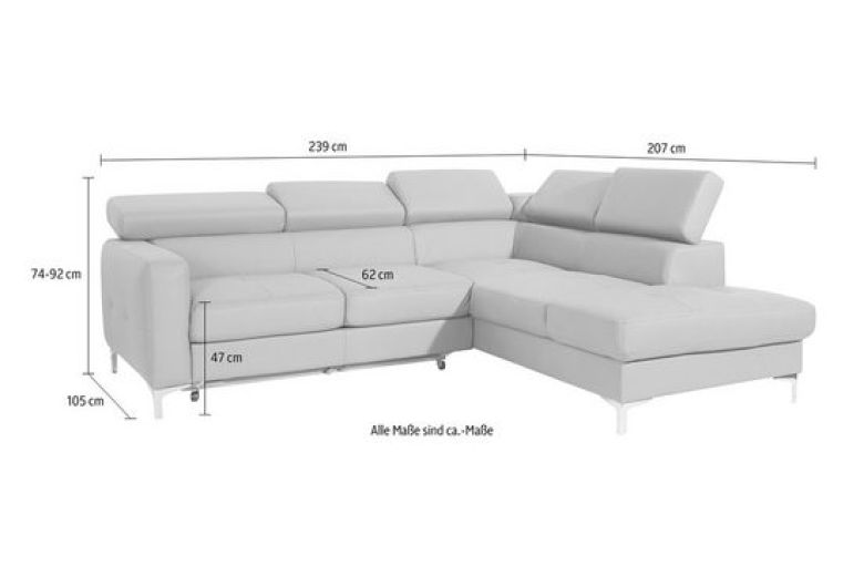 Leather corner sofa XL - Sammy with hocker (Pull-out with storage box)