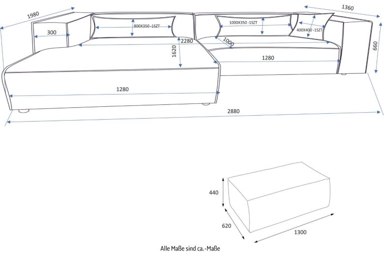 Corner sofa - Piara ar pufu