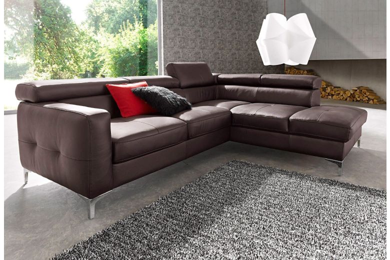 Leather corner sofa XL - Sammy with hocker (Pull-out with storage box)