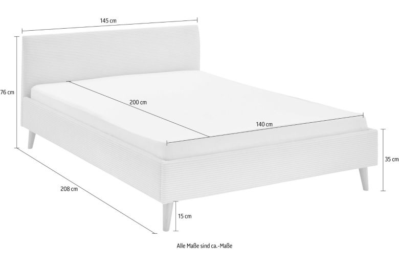 Upholstered bed 140x200 - Wicki with bed slat