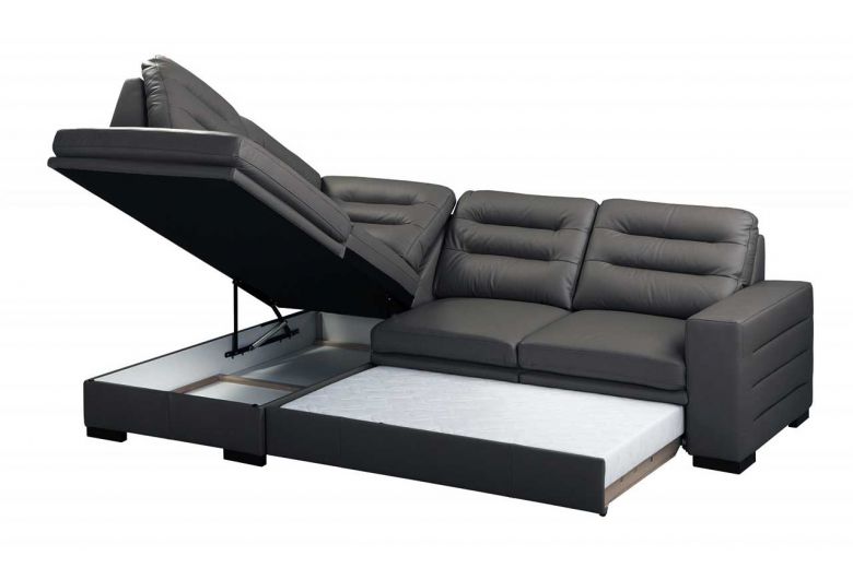 Leather corner sofa XL - Caro (Pull-out with storage box)