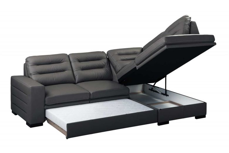 Leather corner sofa XL - Caro (Pull-out with storage box)