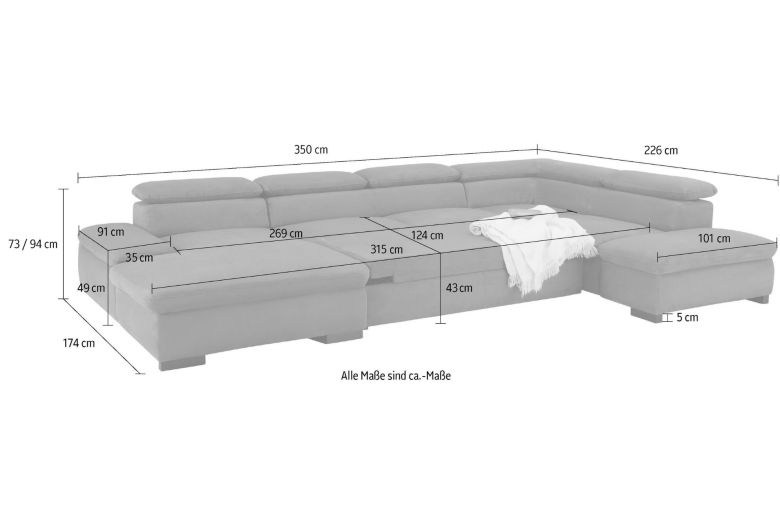 U shape sofa - Alberto (Pull-out)