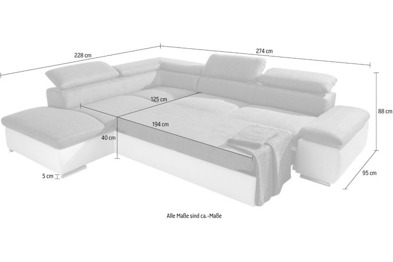 Corner sofa XL - Valantine XL (Pull-out)