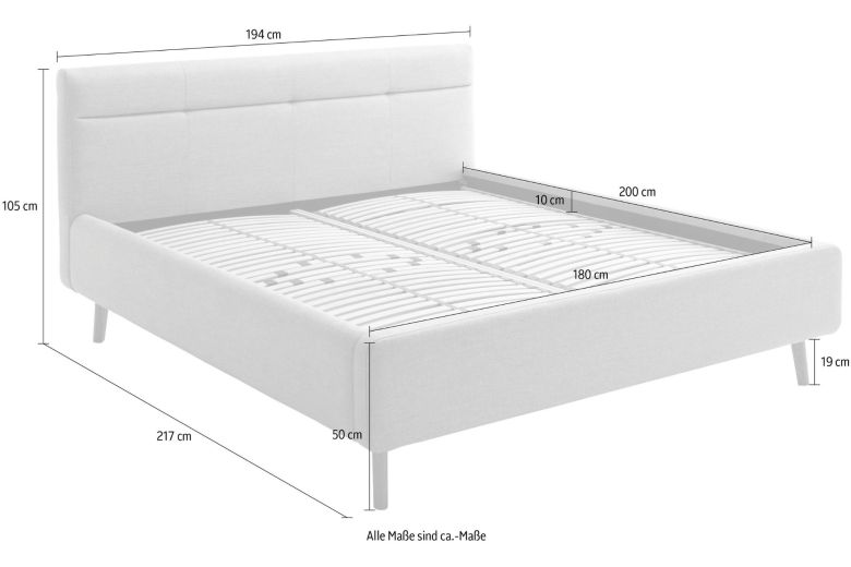 Upholstered bed 180x200 - Lotte (With storage box)