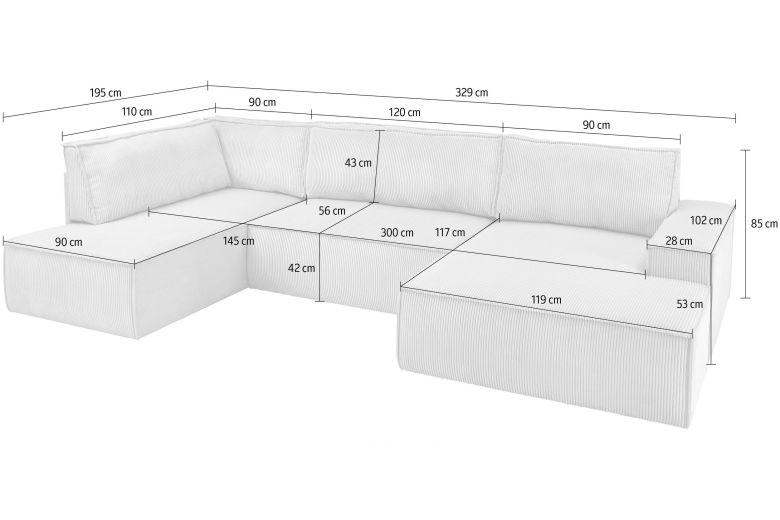 U shape sofa - Sherwood (Pull-out with storage box)