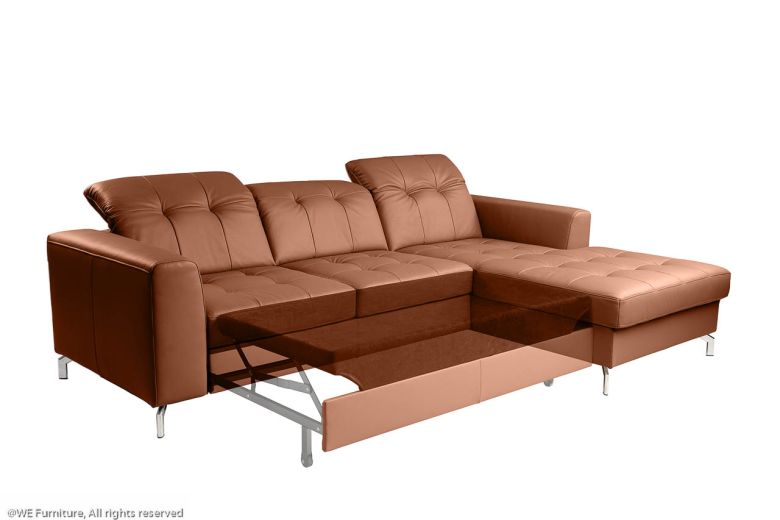 Leather corner sofa - Paula (Pull-out with storage box)