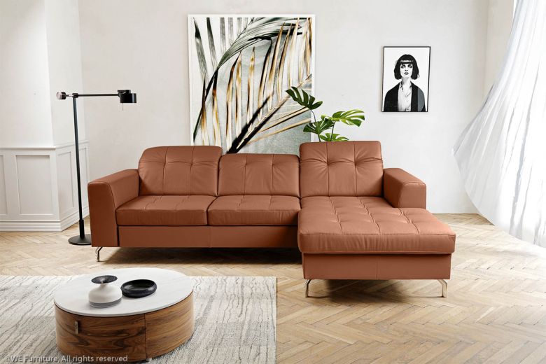 Leather corner sofa - Paula (Pull-out with storage box)