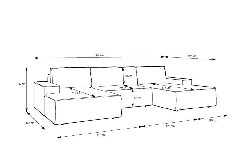 U formas dīvāns - Sherwood (Izvelkams ar veļas kasti)