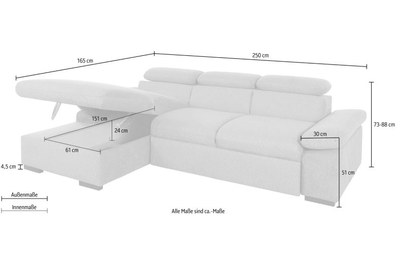 Corner sofa - Lola (Pull-out with storage box)