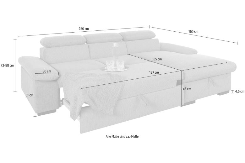 Corner sofa - Lola with hocker (Pull-out with storage box)