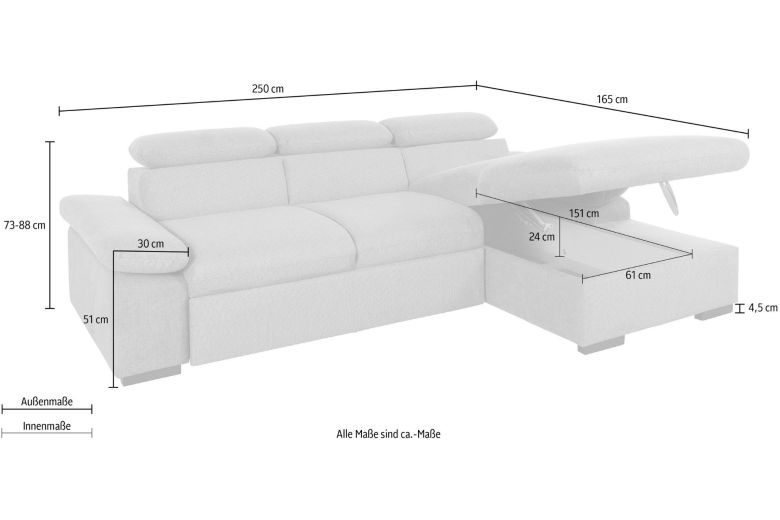 Corner sofa - Lola with hocker (Pull-out with storage box)