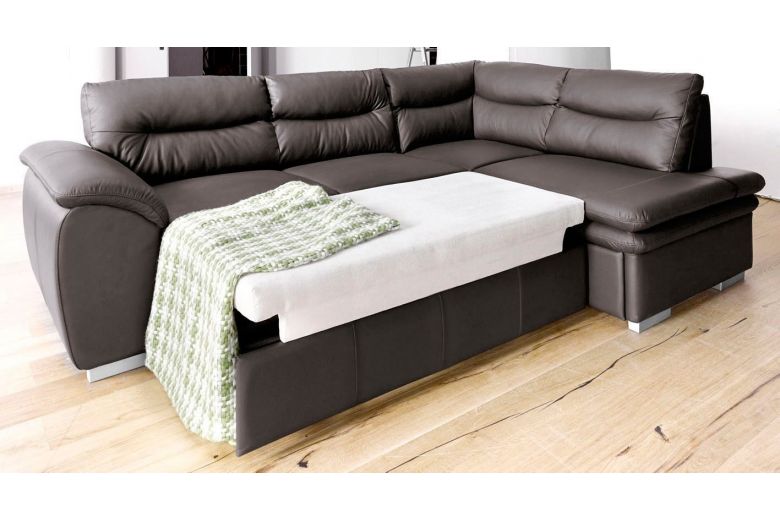 Leather corner sofa - Leandra (Pull-out with storage box)