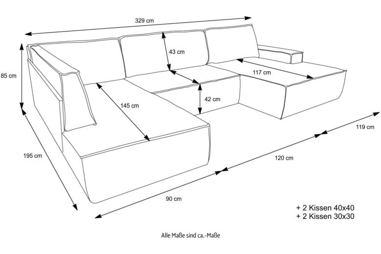 U shape sofa - Sherwood (Pull-out with storage box)