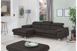 Leather corner sofa - Micky (Pull-out with laundry compartment)