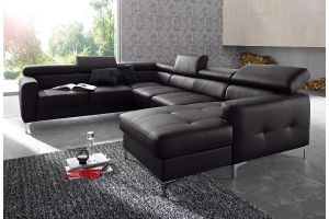 Leather U shape sofa - Sammy (Pull-out with laundry compartment)
