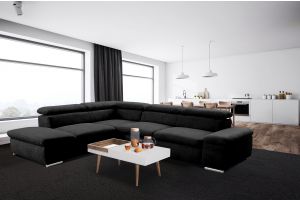 Sofa L-Form Amadora links - mit Schlaffunktion - Schwarz