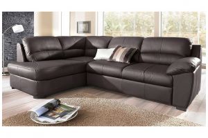 Leather corner sofa XL - Dani with hocker (Pull-out with laundry compartment)