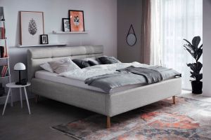 Kровать с обивкой 160x200 - Lotte с ламелями (C ящиком для белья)