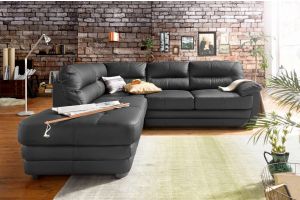 Melns dabīgās ādas stūra dīvāns