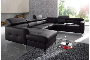 Leather U shape sofa - Sammy (Pull-out with laundry compartment)