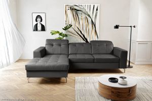 Leather corner sofa - Paula (Pull-out with laundry compartment)