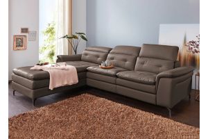 Brūns dabīgās ādas stūra dīvāns no ādas
