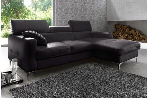 Leather corner sofa - Sammy (Pull-out with laundry compartment)
