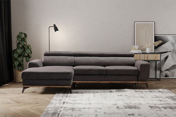 Leather corner sofa - Flavio (Pull-out with storage box)