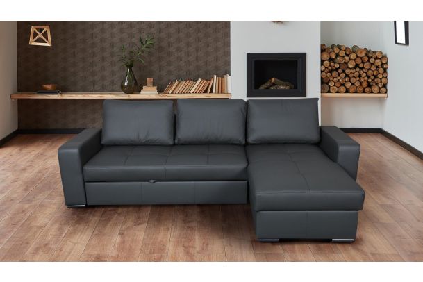 Leather corner sofa - Flores (Pull-out with storage box)