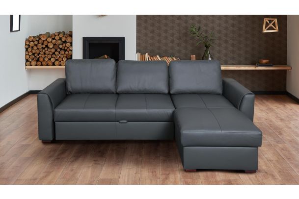 Leather corner sofa - Moreno (Pull-out with storage box)